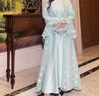Robe longue Abaya Kaftan à manches longues avec dentelle brodée de fleurs et sequins, taille plus, mode modeste, vêtements pour le Ramadan et l'Aïd