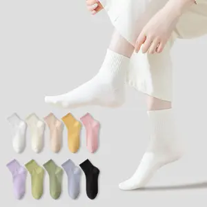 Novidade meias de algodão de cor lisa de alta qualidade para estudantes meias pop para mulheres