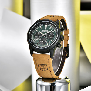 Reloj Cronógrafo para Hombre Benyar, Reloj Deportivo de Cuarzo con Esfera Azul, Correa de Cuero, Resistente al Agua, Luminoso, con Tacómetro - Product Image 3