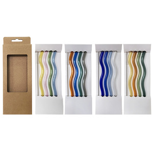 Juego de Pajitas de Vidrio de Borosilicato Onduladas, Coloridas y Reutilizables, con Cepillo de Limpieza, Accesorios Ecológicos para <span class=keywords><strong>Bar</strong></span> - Product Image 2