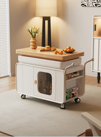 Table d'appoint multifonctionnelle en bois massif avec plateau relevable, réglage en hauteur et armoire de rangement avec porte en verre BJ02 #