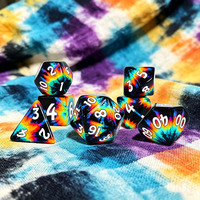 Prix de gros : Ensemble de dés en acrylique imprimés D&D RPG, thème Tie Dye, dés polyédriques colorés pour jeux de table DND RPG
