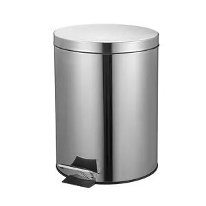 Customize Stainless Steel Foot Pedal Household Waste Bin Bathroom Round Trash Can With Lid