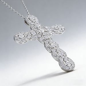 CUSTOM SILVER 10K/14K/18K GOLD PLATED LAB GROWN CVD DIAMOND CLASSIC ENGAGEMENT GIFT SWEATER <b>CHAIN</b> NECKLACE <b>CROSS</b> PENDANT - Product Image 4