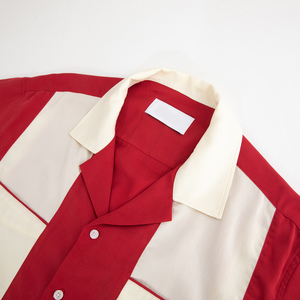 <span class=keywords><strong>Camicia</strong></span> con colletto cubano <span class=keywords><strong>Botton</strong></span> up rossa <span class=keywords><strong>bianca</strong></span> Culor partita che blocca <span class=keywords><strong>camicia</strong></span> da Bowling a manica corta con due tasche - Product Image 3