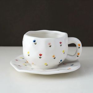 Ensemble de tasses à café en céramique bleu nuage de 300 ml faites à la main, style moderne, avec soucoupe irrégulière, pour le thé de l'après-midi, idéal comme cadeau pour une fête - Product Image 6