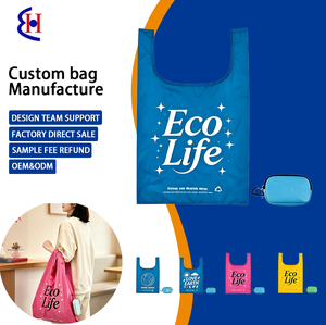 Bolsa Ecológica Plegable Personalizada al por Mayor con Estuche, Bolsa de <span class=keywords><strong>Compras</strong></span> Ligera, Bolsa con Llavero, Mosquetón, Cierre de Cremallera, Bolsa de Supermercado Portátil - Product Image 1