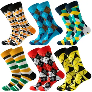 Factory directory sales high quality geometric square striped business cotton happy socks for men