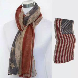 Los Estados Unidos bandera bufanda <span class=keywords><strong>estrella</strong></span> de cinco puntas impreso rayas beige hilo bufanda collar, collar de boda - Product Image 4