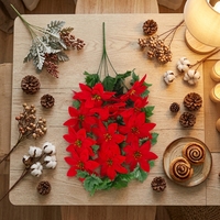Bouquet de poinsettias artificiels 54 cm, fleurs en soie rouge velours, tige suspendue pour couronne de Noël, guirlande, décoration de la maison pour les fêtes