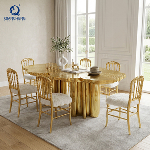 Tavolo da Pranzo di Lusso in Acciaio Inox Dorato, Design Moderno e Artistico, Grande Tavolo Centrale per Villa e Mansion, Vendita all'Ingrosso di Mobili - Product Image 3