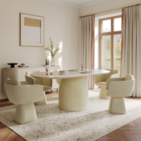 Mesa de Comedor ATUNUS de Estilo Moderno Crema, con Tablero de Madera Sólida Multicapa, Superficie Redonda/Ovalada Opcional, para Muebles de Sala