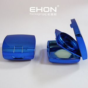 Double Layer Metallic Blue <b>Compact</b> Powder Case Empty Square Eyeshadow Container With Mirror Blush Case Cosmetic Packaging - Product Image 3