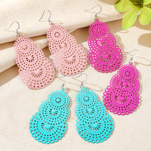 Pendientes de Moda, Acrílico y Resina, Estilo Bohemia, Joyería para Mujer, Diseño Hueco Colorido en Rosa, Azul y Morado - Product Image 1