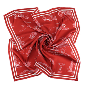 레드 화이트 핸드 롤 디자이너 스카프 맞춤형 맞춤형 로고 드릴 90X90 실크 스퀘어 스카프 - Product Image 1