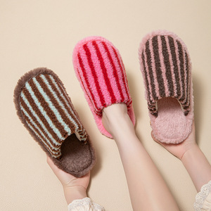 <span class=keywords><strong>Pantofole</strong></span> da donna in cotone a punta chiusa, a righe, con dettagli a contrasto, in peluche, per casa, stile Dopamine - Product Image 3