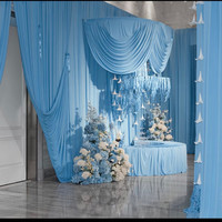 Rideau de fond de scène en tissu polyester soie de lait, simple, moderne et luxueux, détachable, double couche, bleu, pour mariage