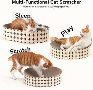 Lit de repos pour chat en carton écologique 2 en 1, grattoir ovale, durable, moderne, sans désordre - Product Image 2