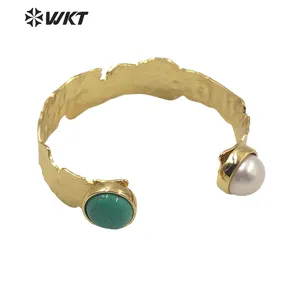 Mbb019 WKT esclusivo braccialetto a doppia pietra elettrolitico in oro irregolare vendite calde grosso braccialetto in ottone con due braccialetti regalo Sone