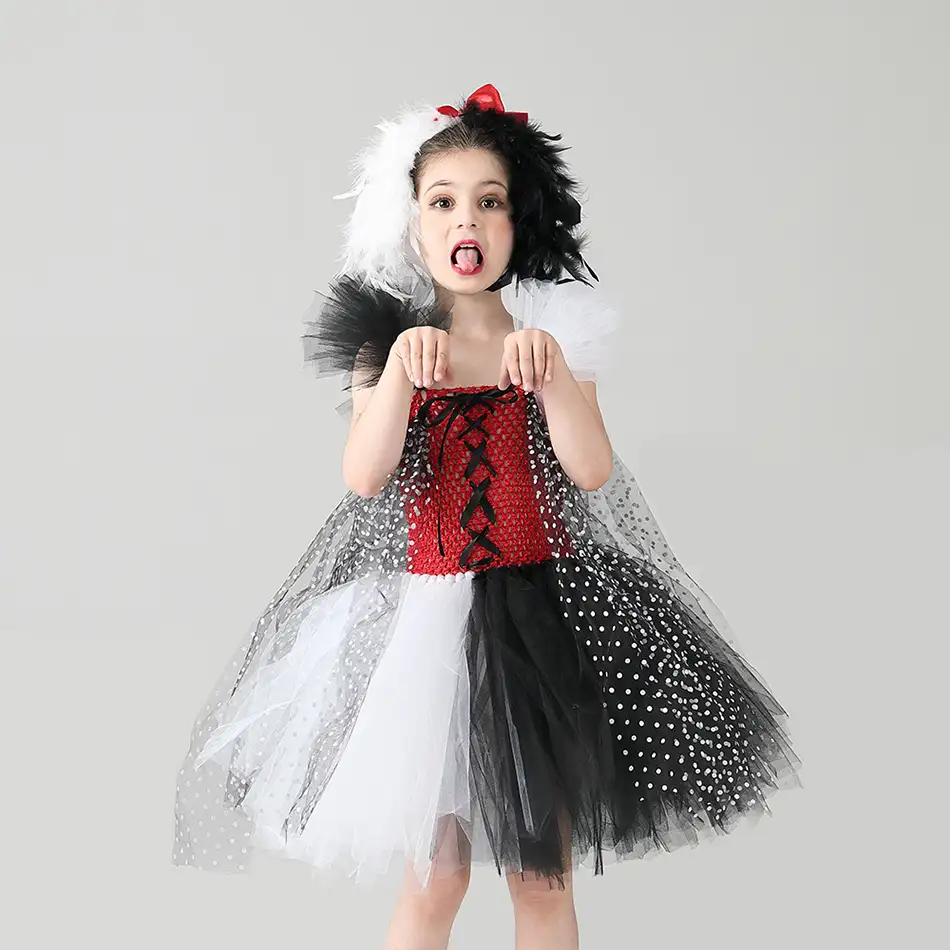 Halloween Girl Cosplay Costume Children Black Swan Dress Masquerade Mesh Devil TuTu Ball Gown Dress