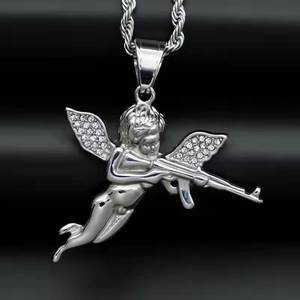 Bijoux pour hommes Hiphops, pendentif Cupid's Revenge Angel, chaîne en or 18 carats, chaîne en acier inoxydable 316L, <span class=keywords><strong>ange</strong></span> 3D avec pistolet, collier - Product Image 6