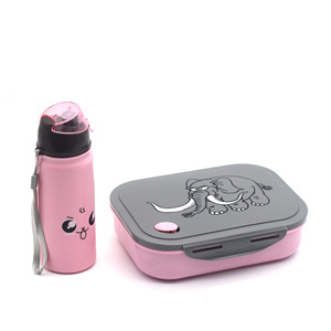 Ensemble boîte à lunch et gourde pour enfants, rose avec motif éléphant, pour enfants de 2 à 4 ans - Product Image 1
