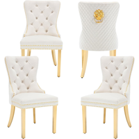 Chaises de salle à manger élégantes de haute qualité, blanches, avec dossier capitonné, en velours beige, ensemble de 4 avec pieds en métal doré
