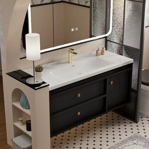 French retro style bathroom cabinet ceramic integrated basin wash basin black thickened - Product Image 2