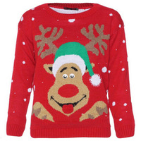 Sweater Pullover Natal Wanita Rajut Jacquard Rusa Besar Musim Dingin