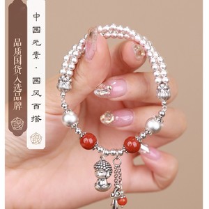 S925 sterling bạc phụ nữ thời trang vòng đeo tay phong cách cổ xưa nhỏ Phật Di Lặc sen Ba cuộc sống ba thế giới thủ công - Product Image 5