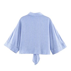 Chemisier court ample à nœud sur le devant et manches larges pour femme, coupe décontractée et carrée, manches courtes, style vintage, personnalisé 2026, OEM/ODM par usine chinoise - Product Image 3