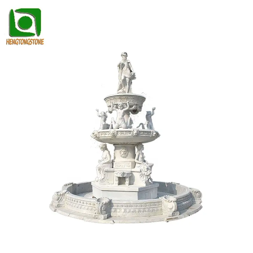 Figura decorativa de mármol blanco para exteriores, estatua tallada de fuente de cascada para jardín, Hotel