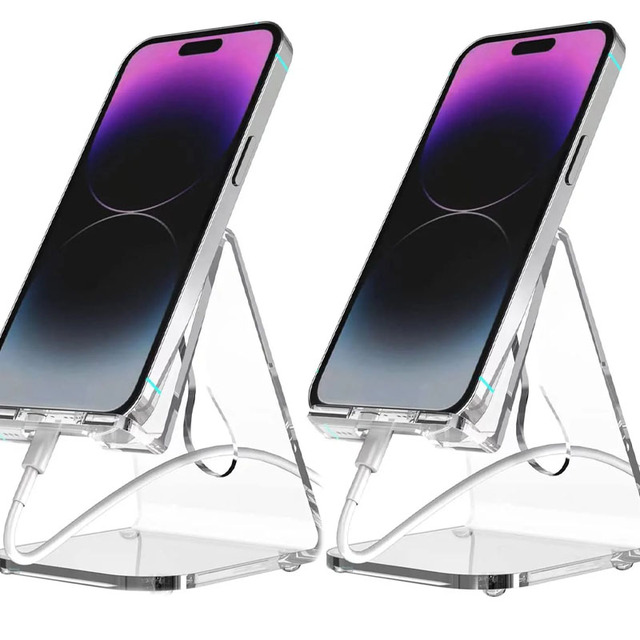 Universal Clear Acrylic Phone Stand Holder Adjustable for All Smartphones, Transparent Desktop Mobile Tablet Stand for Office