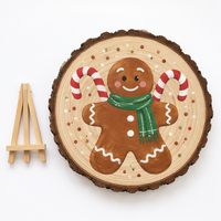 Plaque en bois naturel brut à motifs Bonhomme en pain d'épices et canne à sucre, fournitures d'artisanat faites à la main pour projets d'hiver et de Noël