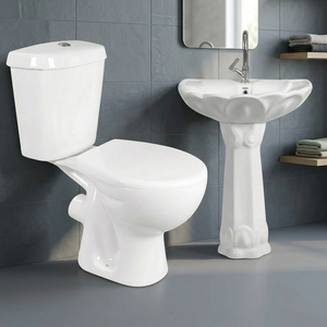 Inodoro de cerámica moderno español de dos piezas con salida al suelo (S o P) blanco para baño - Product Image 5