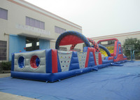 Carrera de obstáculos inflable profesional para adultos de pista larga de grado comercial con tobogán deportes inflables para eventos de equipo