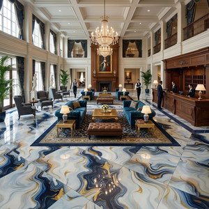 Azulejos de Piso con Aspecto de Mármol Azul Dorado Brillante de 60x60cm, Modernos y Lujosos, <span class=keywords><strong>para</strong></span> Sala de Estar, Acabado Pulido <span class=keywords><strong>para</strong></span> Interiores de Casa, Personalizados y Más Vendidos - Product Image 6