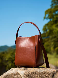 Sac seau tendance pour femmes, sac à main en cuir véritable/sac à bandoulière, poche avant, sac bandoulière en cuir de vache avec sangle réglable - Product Image 3