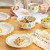 Service de vaisselle en céramique original, mignon, à thème poire et chiot, bols, assiettes, tasses - compatible micro-ondes