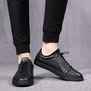 Chaussures décontractées pour hommes en cuir véritable de qualité supérieure, entièrement noires, avec doublure en tissu. - Product Image 2