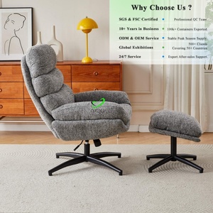 Fauteuil pivotant de luxe nordique gris en tissu, avec repose-pieds ottoman, idéal pour hôtel de charme - Meilleure vente - Product Image 1