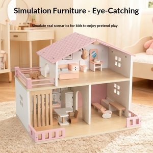 Château de princesse en bois, maison de poupée rose, villa de jeu pour les tout-petits, jouet interactif parent-enfant - Product Image 3