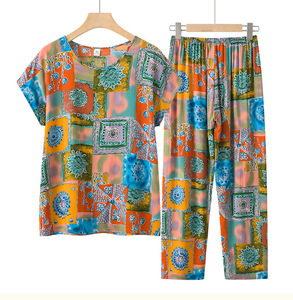 Set di pigiami <span class=keywords><strong>estivi</strong></span> a manica corta da <span class=keywords><strong>donna</strong></span> in <span class=keywords><strong>cotone</strong></span> di seta <span class=keywords><strong>vestiti</strong></span> per la casa larghi di grandi dimensioni da esterno - Product Image 1