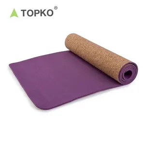 TOPKO high quality eco friendly custom logo anti slip natural cork tpe yoga mat