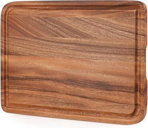 Tabla de cortar de madera de acacia para cocina, tabla de servir de madera con ranura profunda para jugos, para carne (bloque de carnicero) - Product Image 1