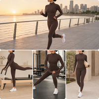 Ensemble de yoga 2 pièces personnalisé pour femme : veste à fermeture éclair intégrale à manches longues et leggings taille haute – Tenue de sport et fitness en gros