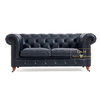 Top Grain Kunstleder Couch Vintage-Stil Italienisches Leder Modernes Schwarz Chesterfield Sofa 3-Sitzer Knopf Tufted Leders ofa