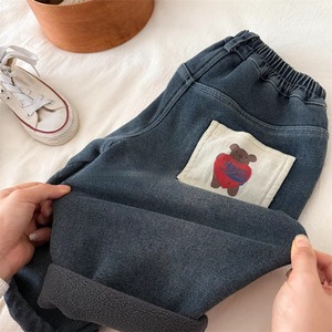 Tongxingyuan Children's Fleece <b>Lined</b> Jeans Straight Leg Cartoon Bear Winter <b>Pants</b> Girls Casual Cotton <b>Pants</b> - Product Image 2
