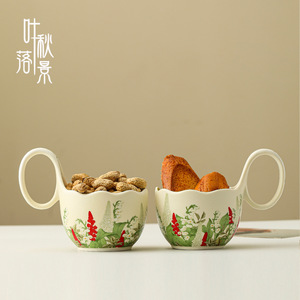 Cesta de cerámica para frutas con diseño de lirio del valle verde, plato para postres y aperitivos con asa para uso doméstico. - Product Image 4