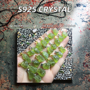 Горячая распродажа S925 Серебряный драгоценный камень кулон высокого качества натуральный кристалл Перидот для фэншуй и исцеления оптом - Product Image 3